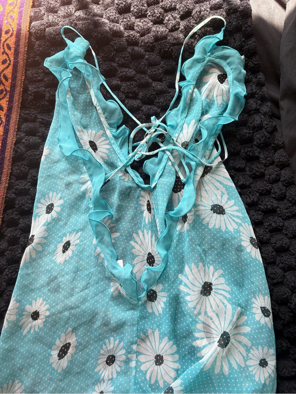 Victoria's Secret Turquoise Flower Polka Dot Slip Dress - Picture 7 of 10